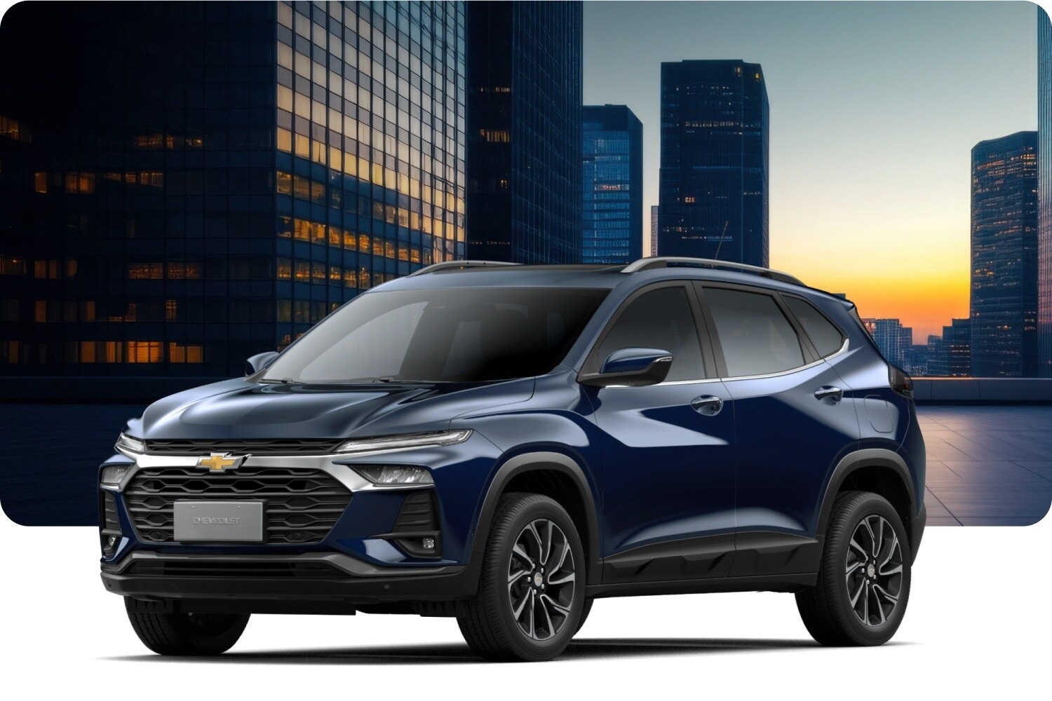 Tracker Premier azul frente a edificios